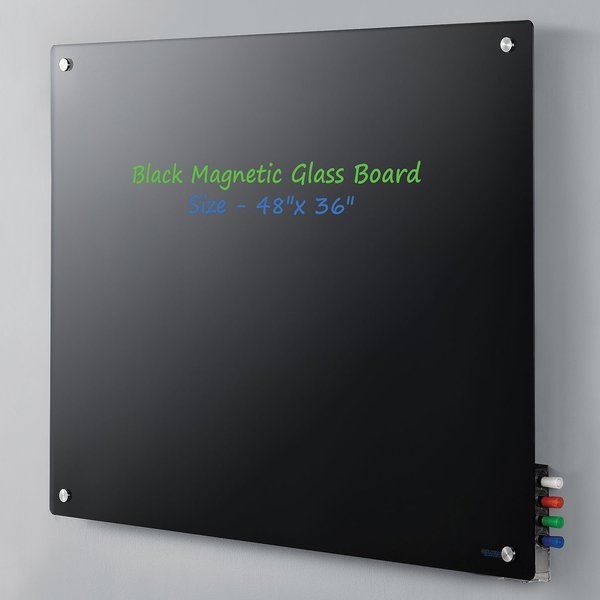 Global Industrial 48W x 36H Magnetic Glass Whiteboard , Black 695650